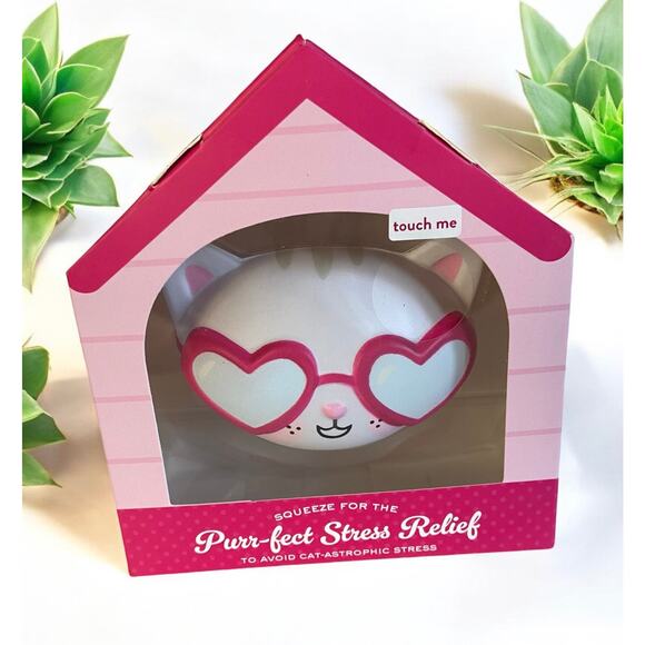 NEW Squishy White Sweetheart Pink Cat Kitten Health Stress Relief Ball - Picture 1 of 3